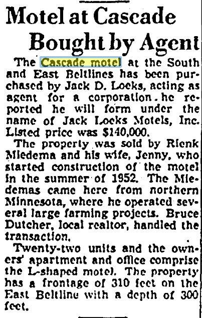 Cascade Motel (Cascade Motor Inn) - Dec 1954 Jack Loeks Buys
